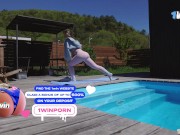 A neighbor spies on morning yoga by the pool and joins me 3/16