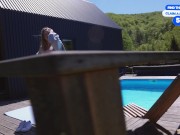 A neighbor spies on morning yoga by the pool and joins me 4/16