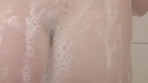 Chubby Cleans Butt In Shower