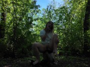Masturbating my virgin pink pussy in the woods. Public jacking off, orgasm, almost getting caught. 4