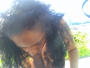 PUBLIC BLOWJOB EXOTIC EBONY COSPLAY BROWN BIG TITS SUCKS DICK ON BIKETRAIL