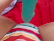 Watching porn videos of my favorite pornstars and masturbating with XXL dildo. My pussy is too small 1/16