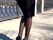 Girl wearing black nylons stockings with garters 11/16