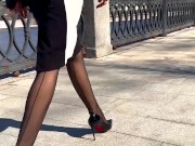 Girl wearing black nylons stockings with garters 16/16