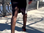 Girl wearing black nylons stockings with garters 5/16