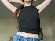 Skinny girlfriend in jeans strips for you 2/16