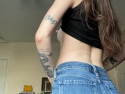 Skinny girlfriend in jeans strips for you 7/16