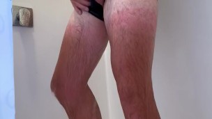 Horny boy shorts shower play
