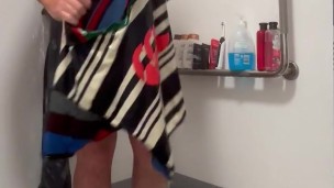 Hairy shower clothed jerk
