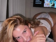 While Agatha Vega relaxes she can't resist giving a juicy blowjob and licking Christian Clay's cum 1/16