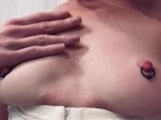 Slow motion playing of my pierced small tits propped up by my tight corset 11/16