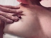 Slow motion playing of my pierced small tits propped up by my tight corset 4/16