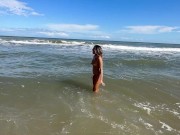 126 D tanned asian milf gets creampie on the beach washes cum off 14/16