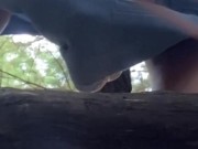 Cum-Dripping Pussy Peeing on a Log in the Forest 14/16