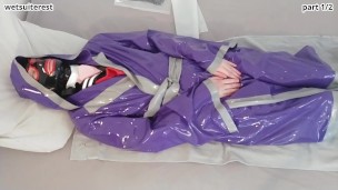 Masturbation in latex layers, robe, schoolgirl sailor uniform, rubber skirt, transparent pants, maid