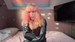 Self bondage in straitjacket and corset dress gone wrong stuck all night