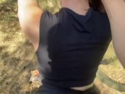 Barely legal teen gets creampied in forest (public) 16/16