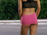 Sexy Pink micro skirt in public no panties 2/16