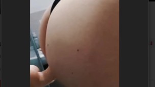 Little trans playing with a big dildo in his bathroom