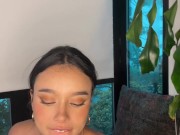 Cute young latina getting her tits out and spitting on them 15/16