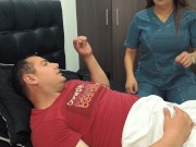 Doctor slut takes a sample of my semen and collects it with her mouth after sticking my cock in her 2/16