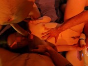 MMMF foursome gangbang with hotwife and bi husband, spitroast, double blowjobs, airtight, and more 15/16