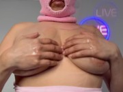 The Masked Harlot plays with her whore tits 3/16