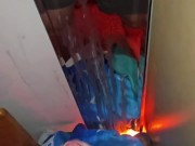 Huge buildup of cum 😍 after my stream Cumming on my mirror in red lighting ✨️ 👌 spraying sperm 13/16