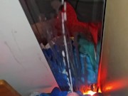 Huge buildup of cum 😍 after my stream Cumming on my mirror in red lighting ✨️ 👌 spraying sperm 15/16