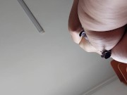 Amateur hairy brunette, big tits, sensual hairy woman in the kitchen. 3/16