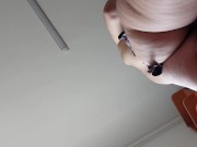 Amateur hairy brunette, big tits, sensual hairy woman in the kitchen. 4/16