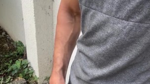 Horny alpha male with 23cm dick in the public square after work