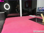 I fuck my pussy with a big dildo in 2 different positions, feet soles, black garter 13/16