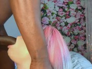 Blonde Bigtits Mandy Foxxx takes on 148inch Big Black Cock Throat Challenge 10/16