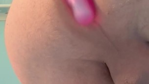 Fucking my ass deep with a pink dildo