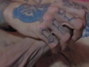 Hot inked guy with mullet takes bath after fucking blue haired gamer gf all day 😳 15/16