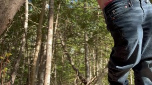 Boy shoots his load while on a walk