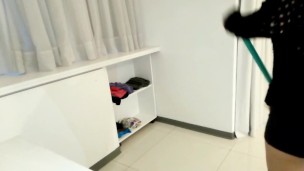 cleaning girl, with t,r,v pervert wants to increase, big ass big cock, brunette, latina