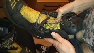 ultra low and tight circumcised cumming on friends Haix boots