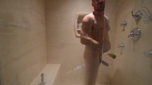 Fit jock fuck his ass and eats cum in the hotel shower