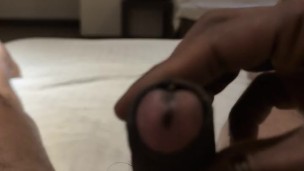 Hot guy masturbates with his own precum until huge cum shot