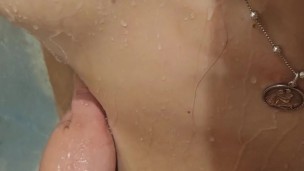 Sexy wife's wet bath blowjob and handjob with blazing nails