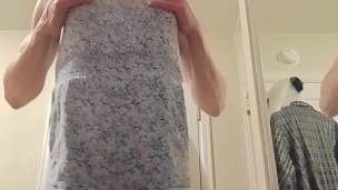 Kitty Kat trans girl masterbates and cums in romper