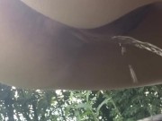 Squatting over a rusty can to let it all out, pissing like a nasty farm slut