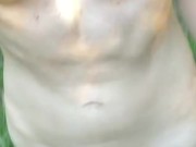 Horny milf walks nude in the park, tits out, pussy dripping 5/16