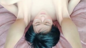 Femboy's asshole is so sensitive that she trembles and cums on her face