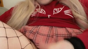 Chubby CD cumshot while sitting on dildo