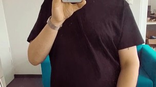 Dual Cock - jerking off in the mirror and came on my own reflection