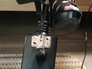 Giving a footjob in my strappy heels to a black cock on my fuck machine