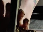 Pedal pumping ice cream sandwichs wearing white ankle socks then barefoot in my truck behind pedal 14/16